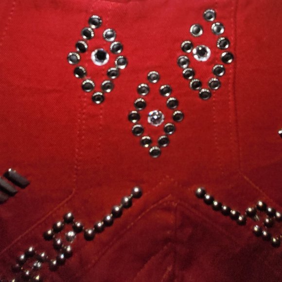 Vintage 1990's Shamash & Yofi Creations Adorned Red Jumpsuit with Sheer Sleeves - Picture 9 of 13